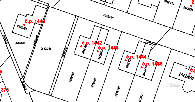Kuřim 1443 na parcele st. 2642/827 v KÚ Kuřim, Katastrální mapa