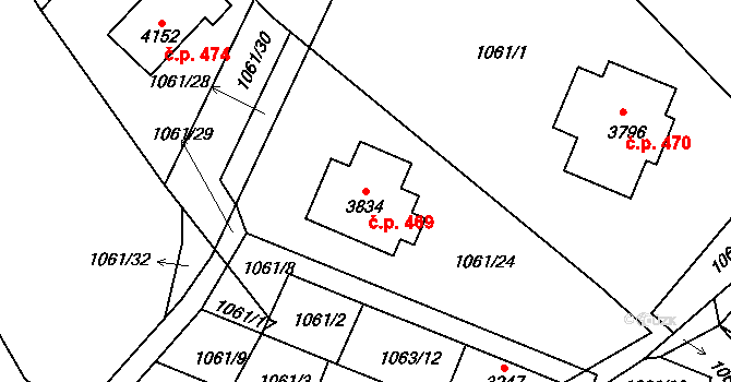 Plešivec 469, Český Krumlov na parcele st. 3834 v KÚ Český Krumlov, Katastrální mapa