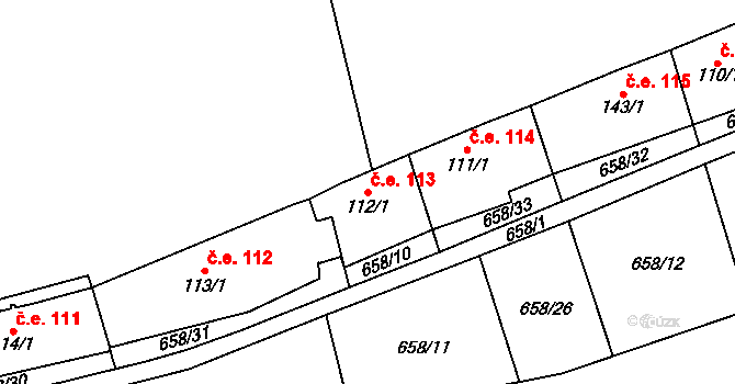 Kunětice 113 na parcele st. 112/1 v KÚ Kunětice, Katastrální mapa