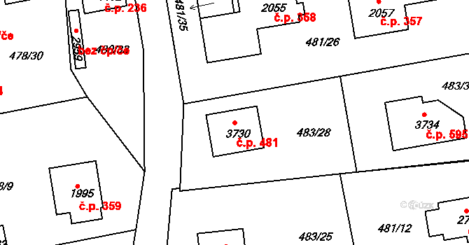 Horní Brána 481, Český Krumlov na parcele st. 3730 v KÚ Český Krumlov, Katastrální mapa