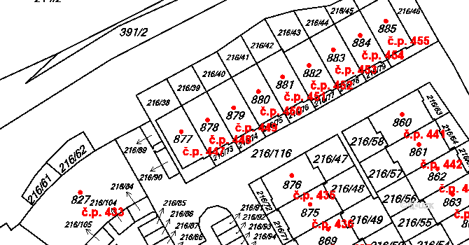 Statenice 449 na parcele st. 879 v KÚ Statenice, Katastrální mapa
