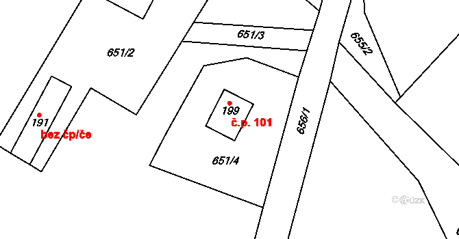 Kotouň 101, Oselce na parcele st. 199 v KÚ Kotouň, Katastrální mapa