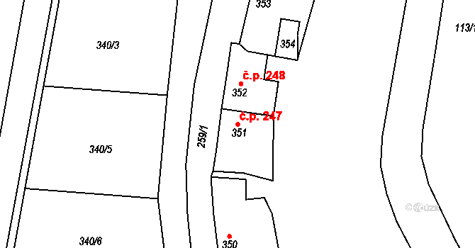 Jemnice 247 na parcele st. 351 v KÚ Jemnice, Katastrální mapa