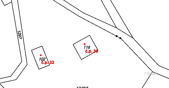 Strážovice 35, Křečovice na parcele st. 118 v KÚ Hořetice, Katastrální mapa