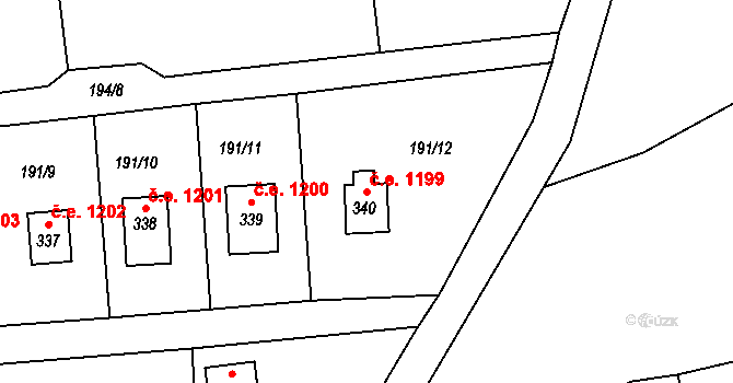 Ledečko 1199 na parcele st. 340 v KÚ Ledečko, Katastrální mapa