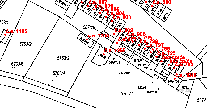 Velké Meziříčí 1258 na parcele st. 5764/2 v KÚ Velké Meziříčí, Katastrální mapa