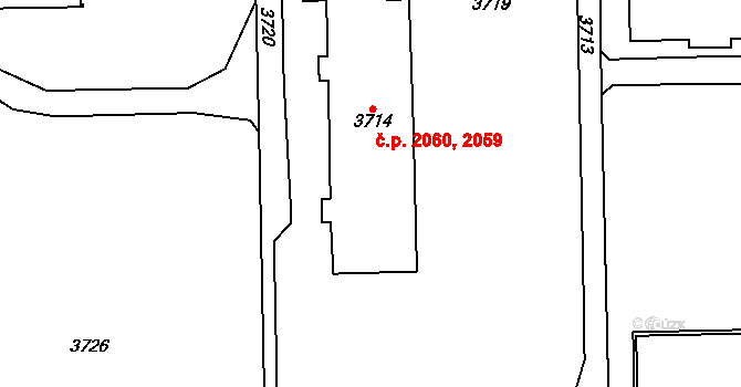 Žďár nad Sázavou 4 2059,2060, Žďár nad Sázavou na parcele st. 3714 v KÚ Město Žďár, Katastrální mapa