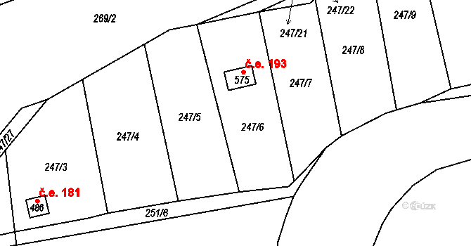 Černý Vůl 193, Statenice na parcele st. 575 v KÚ Statenice, Katastrální mapa