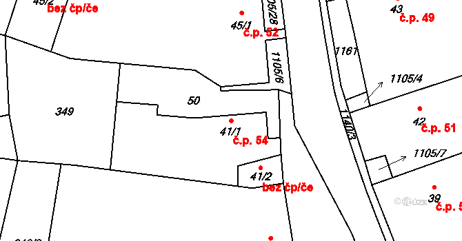 Dolní Bory 54, Bory na parcele st. 41/1 v KÚ Dolní Bory, Katastrální mapa