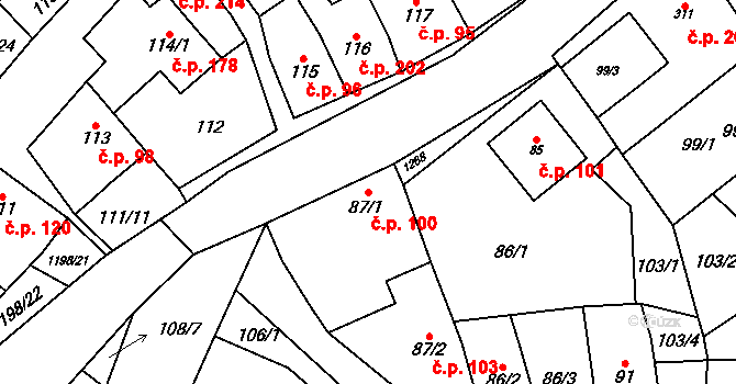 Jimramov 100 na parcele st. 87/1 v KÚ Jimramov, Katastrální mapa