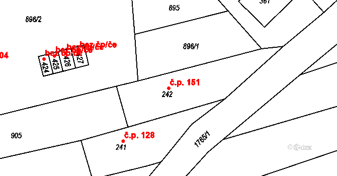 Březůvky 151 na parcele st. 242 v KÚ Březůvky, Katastrální mapa