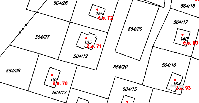 Staré Těchanovice 71 na parcele st. 135 v KÚ Staré Těchanovice, Katastrální mapa