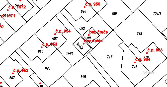 Jirkov 45029105 na parcele st. 694/2 v KÚ Jirkov, Katastrální mapa