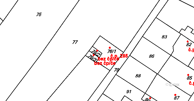 Teplice 45145105 na parcele st. 76/2 v KÚ Sobědruhy, Katastrální mapa