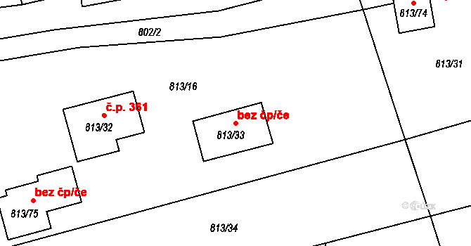 Olomučany 47836105 na parcele st. 813/33 v KÚ Olomučany, Katastrální mapa