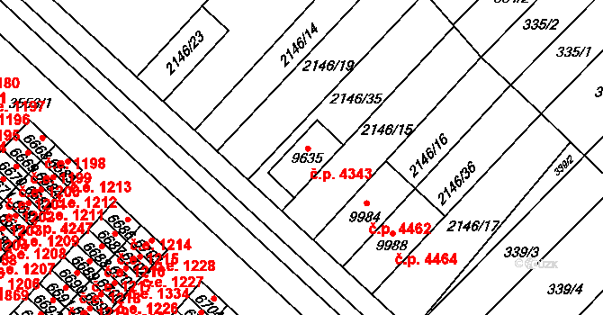 Hodonín 4343 na parcele st. 9635 v KÚ Hodonín, Katastrální mapa