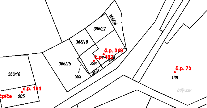 Zaječice 319 na parcele st. 206/2 v KÚ Zaječice u Chrudimi, Katastrální mapa