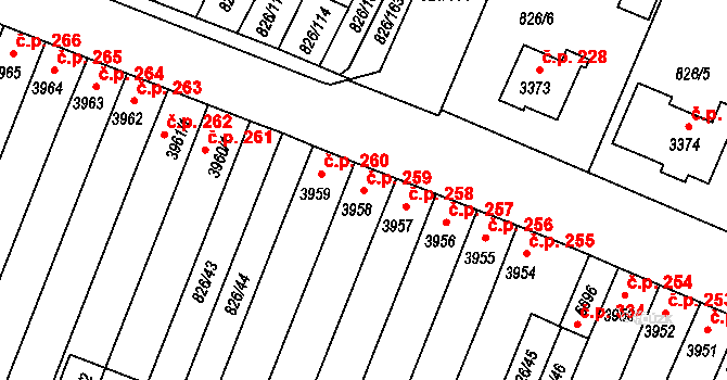 Václavské Předměstí 259, Písek na parcele st. 3958 v KÚ Písek, Katastrální mapa