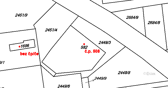 Choceň 508 na parcele st. 582 v KÚ Choceň, Katastrální mapa