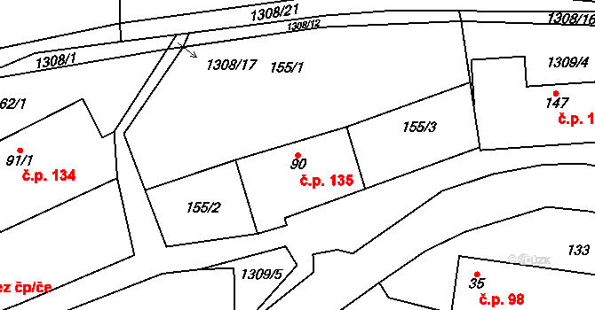 Čisovice 135 na parcele st. 90 v KÚ Čisovice, Katastrální mapa