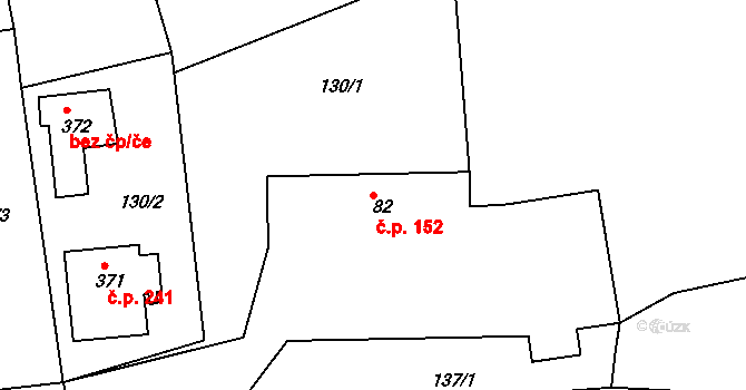 Pocinovice 152 na parcele st. 82 v KÚ Pocinovice, Katastrální mapa