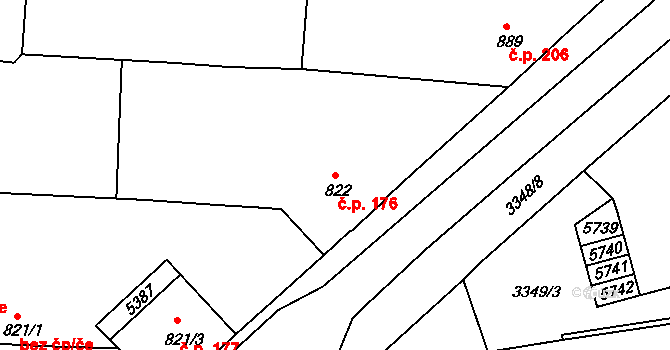 Bezděkovské Předměstí 176, Domažlice na parcele st. 822 v KÚ Domažlice, Katastrální mapa