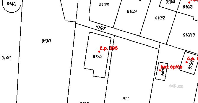 Jakubské Předměstí 395, Jaroměř na parcele st. 912/2 v KÚ Jaroměř, Katastrální mapa