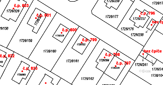 Hrušovany u Brna 799 na parcele st. 1726/322 v KÚ Hrušovany u Brna, Katastrální mapa