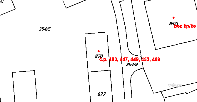 Nový Jičín 447,449,453,463,468 na parcele st. 876 v KÚ Nový Jičín-Dolní Předměstí, Katastrální mapa