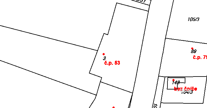 Senec 53 na parcele st. 3 v KÚ Senec u Rakovníka, Katastrální mapa