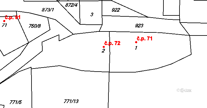 Světlický Dvůr 72, Humpolec na parcele st. 2 v KÚ Světlice, Katastrální mapa