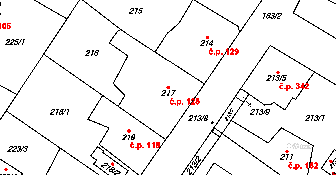 Senec 125, Zruč-Senec na parcele st. 217 v KÚ Senec u Plzně, Katastrální mapa