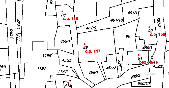 Sobíňov 117 na parcele st. 89 v KÚ Sobíňov, Katastrální mapa