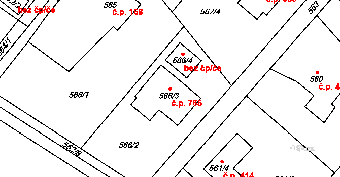 Krmelín 765 na parcele st. 566/3 v KÚ Krmelín, Katastrální mapa