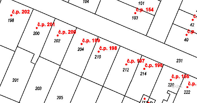 Vážany 198, Kroměříž na parcele st. 210 v KÚ Vážany u Kroměříže, Katastrální mapa