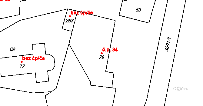 Ptení 34 na parcele st. 79 v KÚ Ptení, Katastrální mapa
