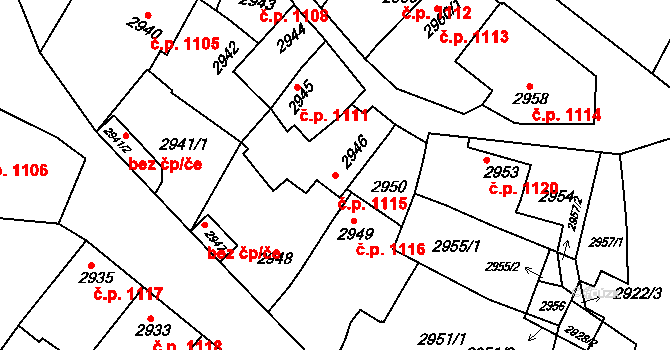 Rakšice 1115, Moravský Krumlov na parcele st. 2946 v KÚ Moravský Krumlov, Katastrální mapa