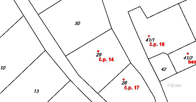 Zálesí 14 na parcele st. 29 v KÚ Zálesí u Bítova, Katastrální mapa