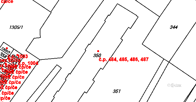 Brodek u Přerova 484,485,486,487 na parcele st. 350 v KÚ Brodek u Přerova, Katastrální mapa