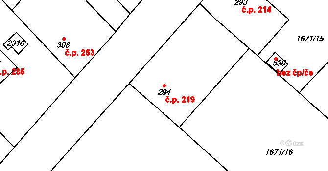 Chotusice 219 na parcele st. 294 v KÚ Chotusice, Katastrální mapa