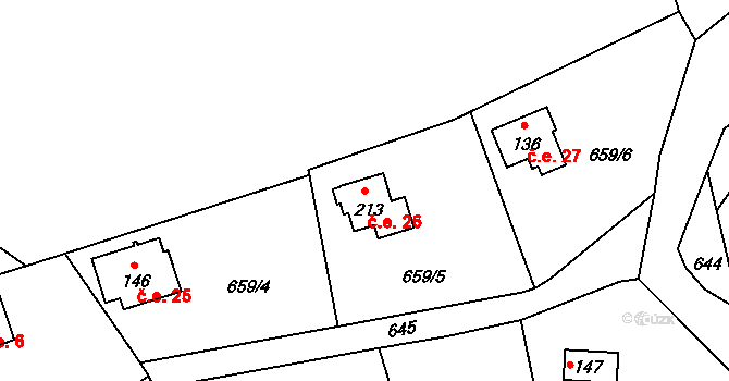Řehenice 26 na parcele st. 213 v KÚ Malešín, Katastrální mapa
