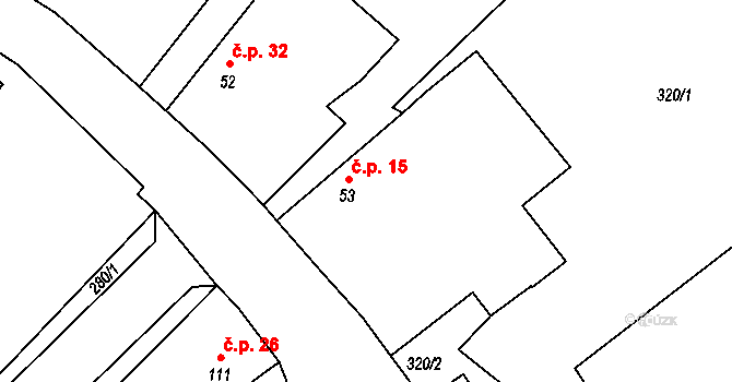 Straňany 15, Doudleby na parcele st. 53 v KÚ Doudleby, Katastrální mapa