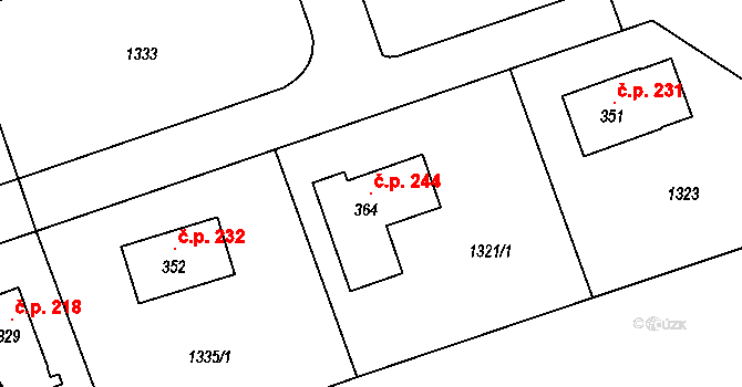 Kunovice 244 na parcele st. 364 v KÚ Kunovice, Katastrální mapa