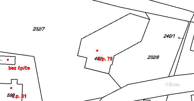 Skuhrov 75 na parcele st. 452 v KÚ Skuhrov u Železného Brodu, Katastrální mapa