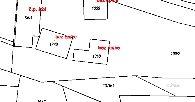 Zlín 121131106 na parcele st. 1340 v KÚ Prštné, Katastrální mapa