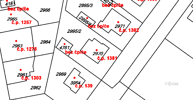 Čelákovice 1381 na parcele st. 2970 v KÚ Čelákovice, Katastrální mapa