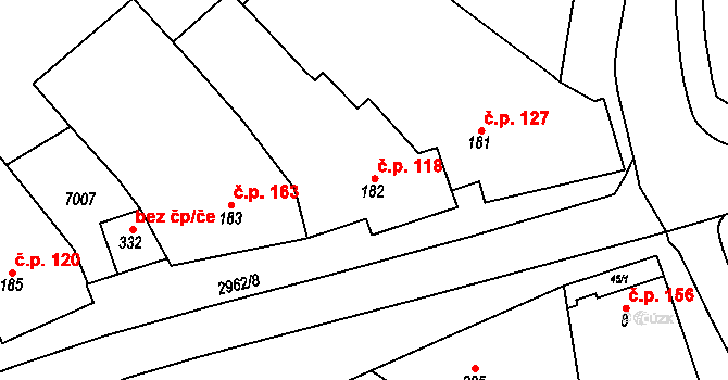 Nenkovice 118 na parcele st. 182 v KÚ Nenkovice, Katastrální mapa