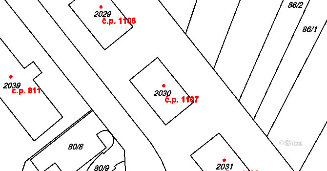 Kyjov 1107 na parcele st. 2030 v KÚ Kyjov, Katastrální mapa
