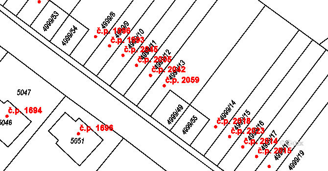 Pod Bezručovým vrchem 2059, Krnov na parcele st. 4999/13 v KÚ Krnov-Horní Předměstí, Katastrální mapa