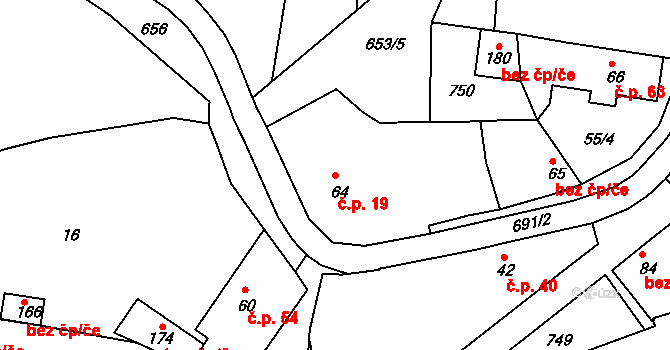 Razice 19, Hrobčice na parcele st. 64 v KÚ Razice, Katastrální mapa